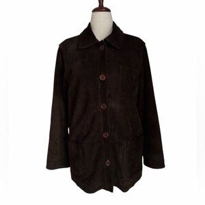 Vintage Brown Suede Leather Jacket Quilted Lined Button Front Women’s M Y2K